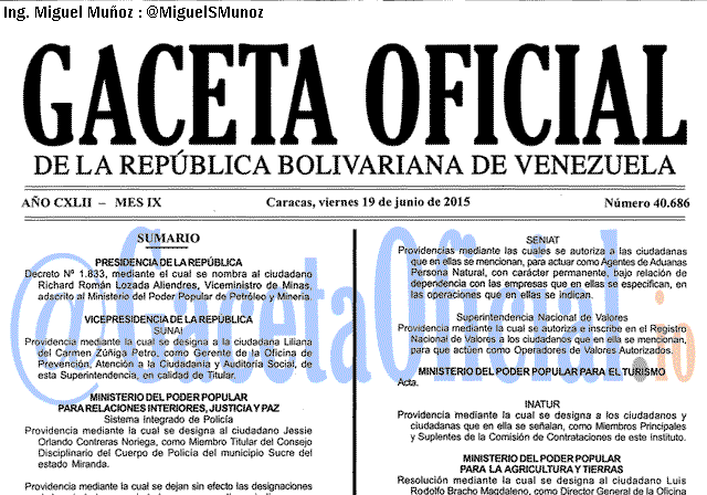 Gaceta Oficial 40686 del 19 junio 2015