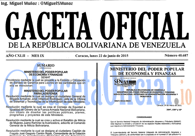 Gaceta Oficial 40687 del 22 junio 2015