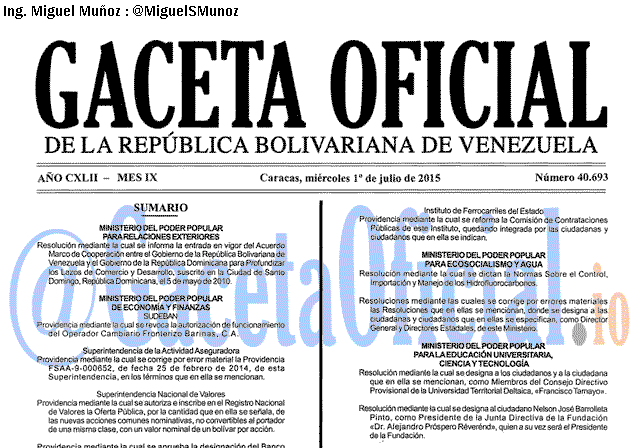 Gaceta Oficial 40693 del 1 julio 2015