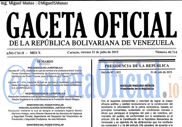 Gaceta Oficial 40714 del 31 julio 2015
