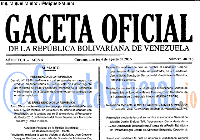 Gaceta Oficial 40716 del 4 agosto 2015