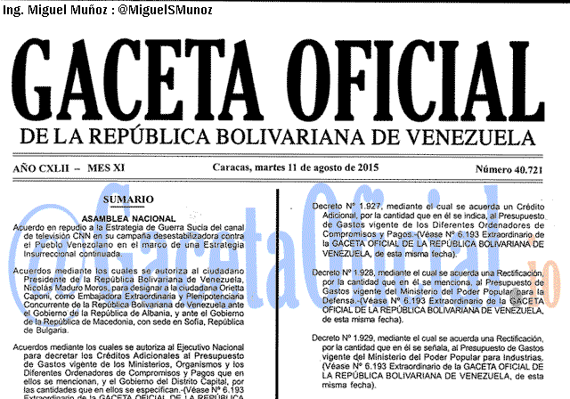 Gaceta Oficial 40721 del 11 agosto 2015