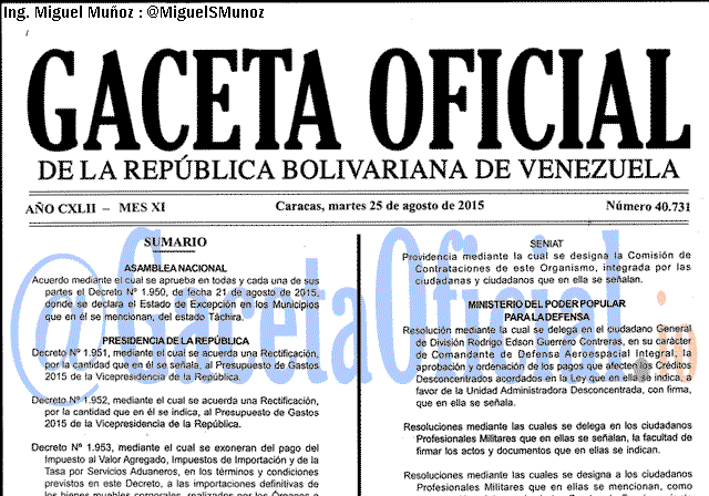 Gaceta Oficial 40731 del 25 agosto 2015