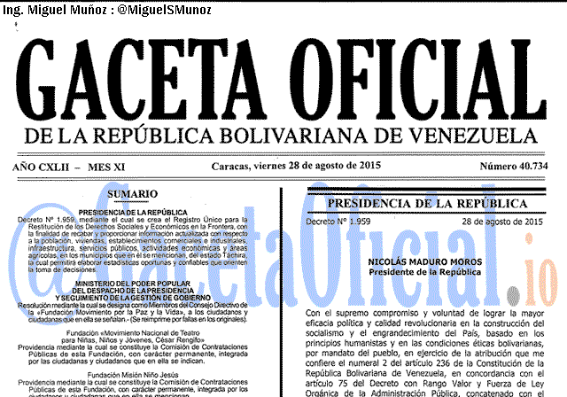 Gaceta Oficial 40734 del 28 agosto 2015