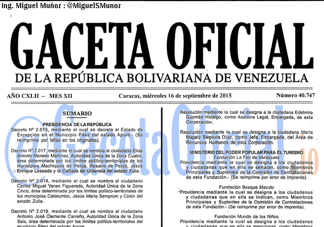 Gaceta Oficial 40747 del 16 septiembre 2015