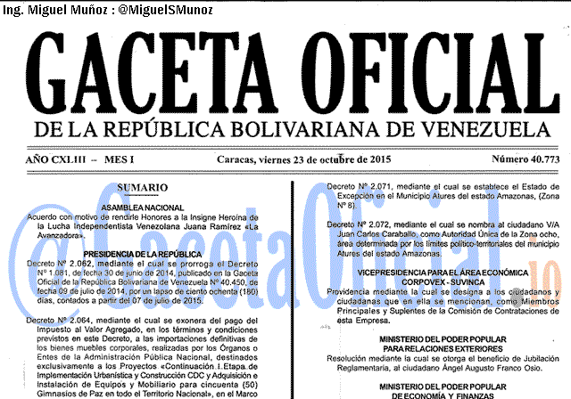 Gaceta Oficial 40773 del 23 octubre 2015
