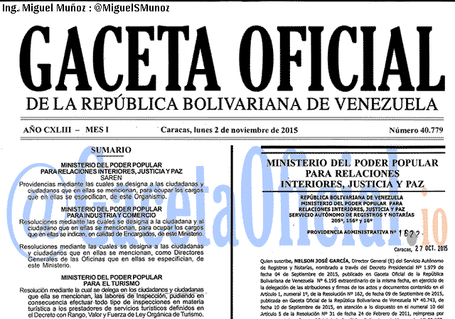 Gaceta Oficial 40779 del 2 noviembre 2015