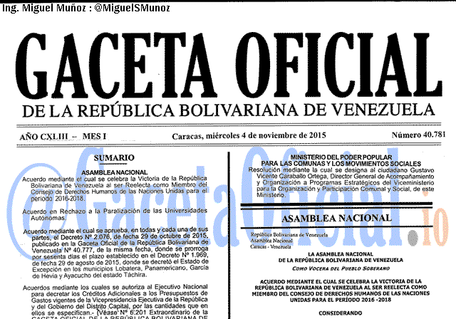 Gaceta Oficial 40781 del 4 noviembre 2015