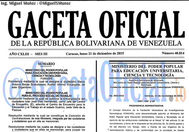 Gaceta Oficial 40814 del 21 diciembre 2015