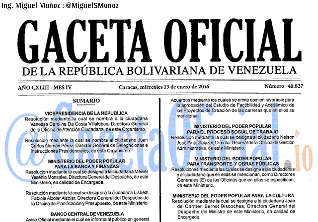 2016/01/13 Gaceta Oficial 40827