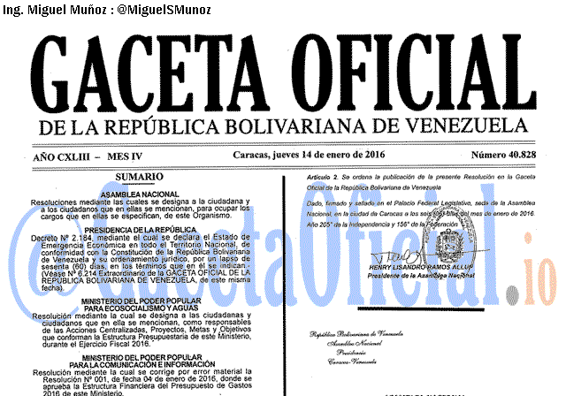 2016/01/14 Gaceta Oficial 40828