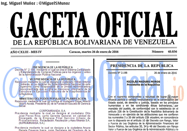 Gaceta Oficial 40836 del 26 enero 2016
