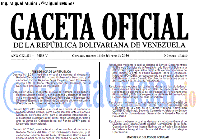 Gaceta Oficial 40849 del 16 febrero 2016