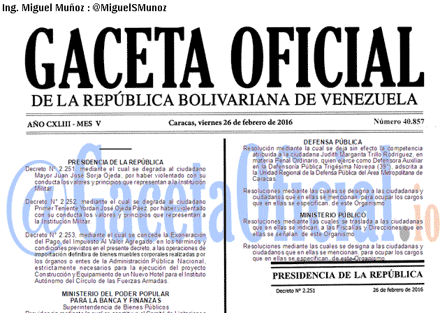 Gaceta Oficial 40857 del 26 febrero 2016