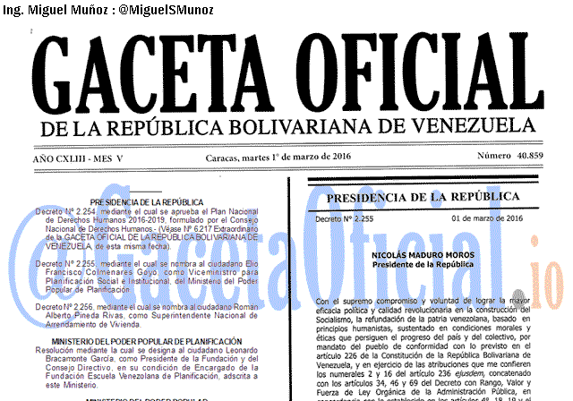 Gaceta Oficial 40859 del 1 marzo 2016