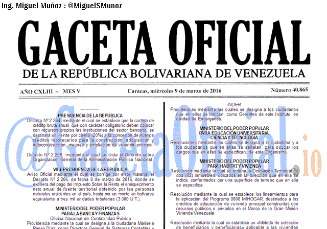 Gaceta Oficial 40865 del 9 marzo 2016