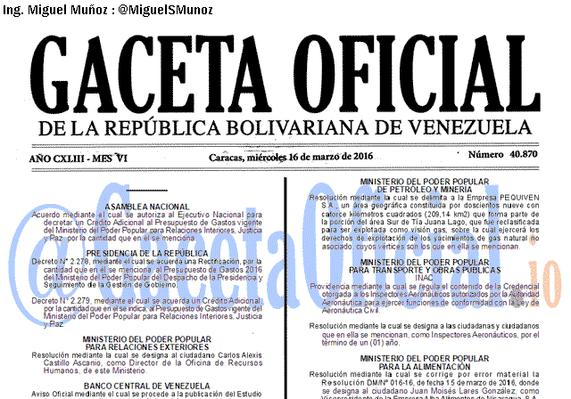 Gaceta Oficial 40870 del 16 marzo 2016