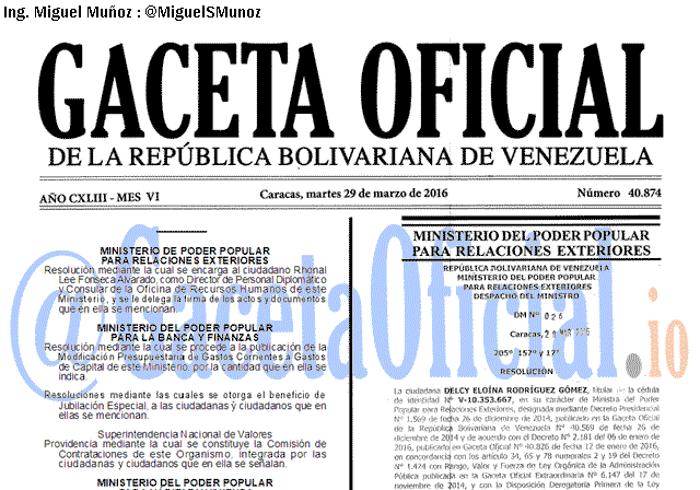 Gaceta Oficial 40874 del 26 marzo 2016