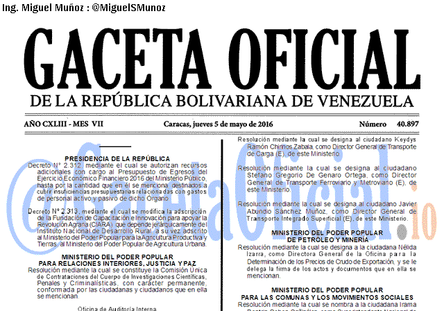 Gaceta Oficial 40897 del 5 mayo 2016