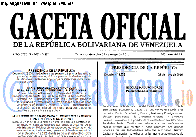 Gaceta Oficial 40911 del 25 mayo 2016