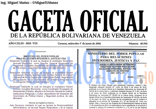Gaceta Oficial 40916 del 1 junio 2016