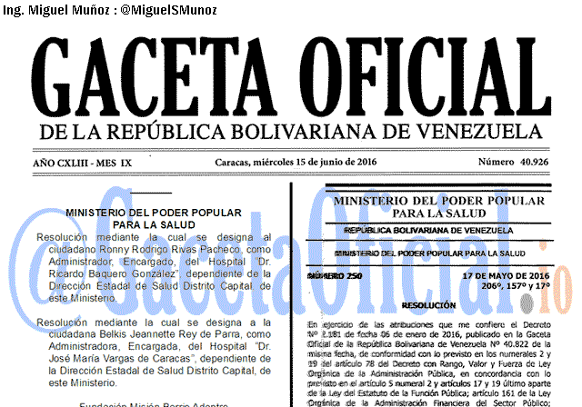 Gaceta Oficial 40926 del 15 junio 2016