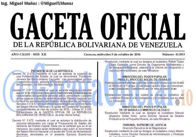 Gaceta Oficial 41003 del 5 octubre 2016