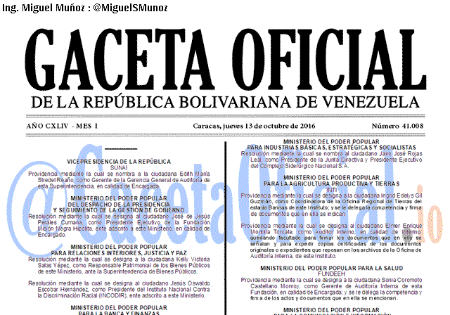 Gaceta Oficial 41008 del 13 octubre 2016