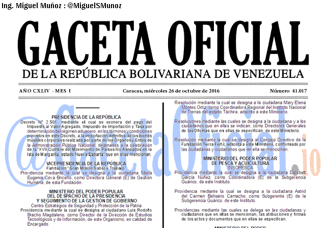 Gaceta Oficial 41017 del 26 octubre 2016