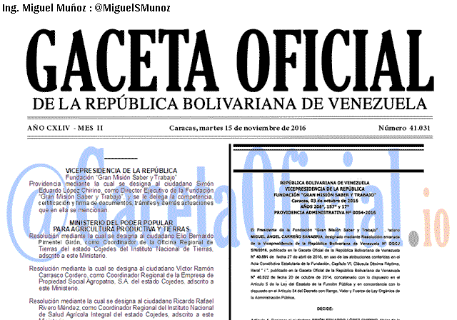 Gaceta Oficial 41031 del 15 Noviembre 2016 