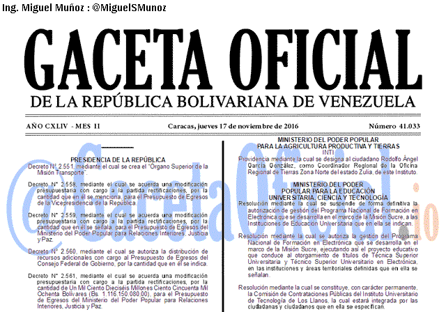 Gaceta Oficial 41033 del 17 Noviembre 2016
