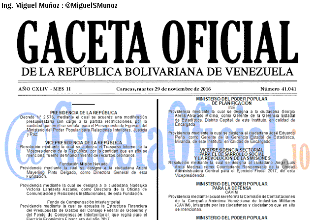 Gaceta Oficial 41041 del 29 noviembre 2016