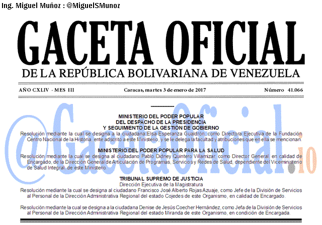 Gaceta Oficial 41066 del 3 enero 2017