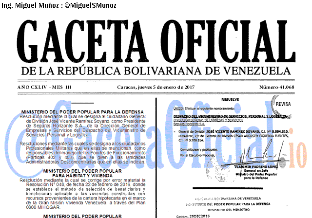 Gaceta Oficial 41068 del 5 enero 2017 Gaceta Oficial 41068 del 5 enero 2017