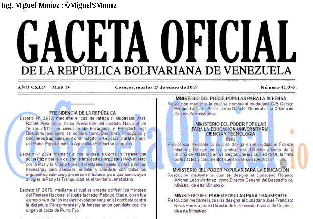 Gaceta Oficial 41076 del 17 enero 2017