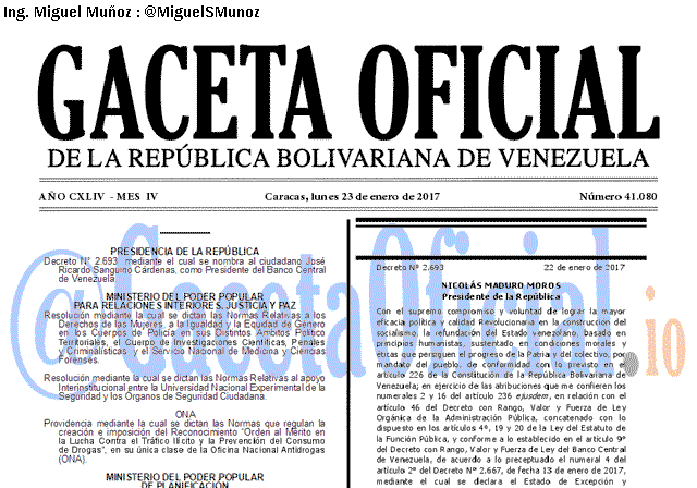 Gaceta Oficial 41080 del 23 enero 2017 Gaceta Oficial 41080 del 23 enero 2017