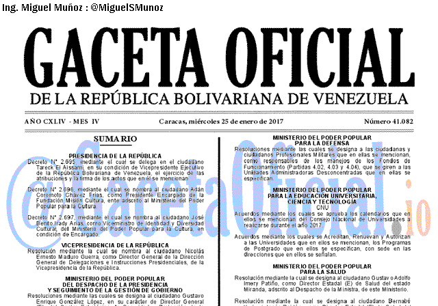 Gaceta Oficial 41082 del 25 enero 2017