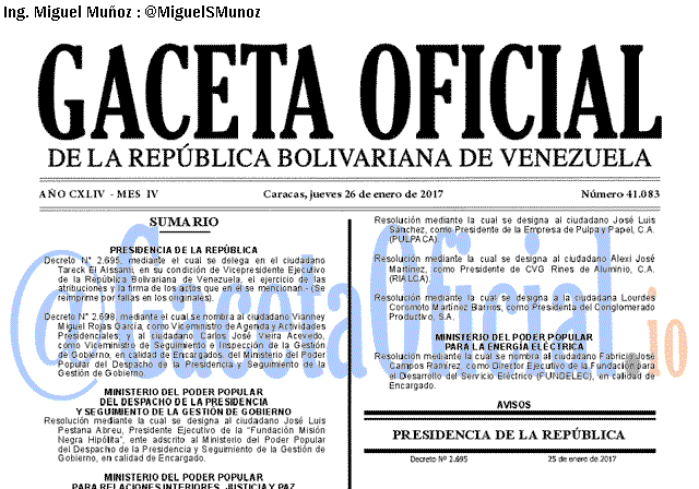 Gaceta Oficial 41083 del 26 enero 2017 Gaceta Oficial 41083 del 26 enero 2017