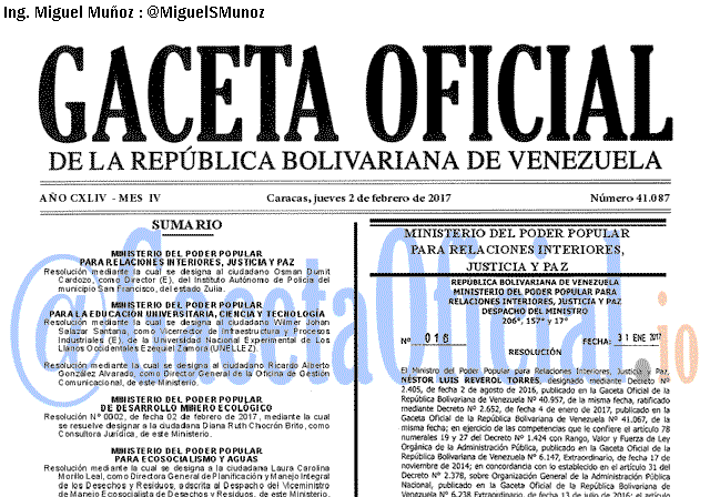 Gaceta Oficial 41087 del 2 febrero 2017