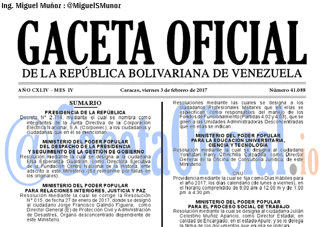 Gaceta Oficial 41088 del 2 febrero 2017