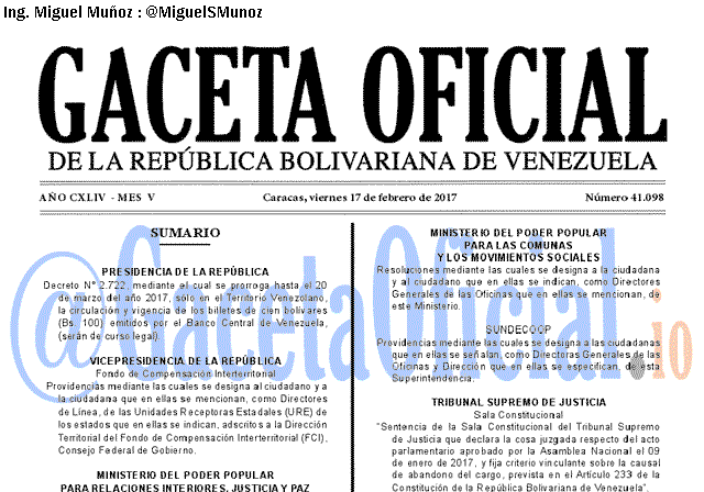 Gaceta Oficial 41098 del 17 febrero 2017