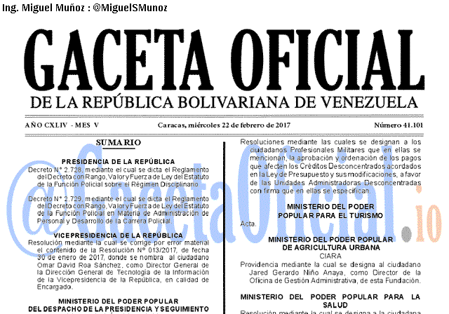 Gaceta Oficial 41101 del 22 febrero 2017 Gaceta Oficial 41101 del 22 febrero 2017
