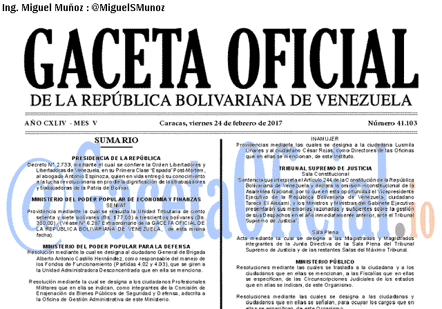 Gaceta Oficial 41103 del 24 Febrero 2017 Gaceta Oficial 41103 del 24 Febrero 2017