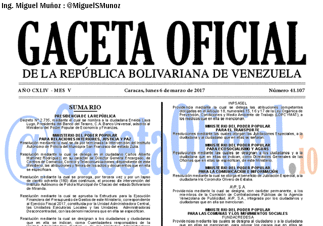 Gaceta Oficial 41107 del 6 marzo 2017