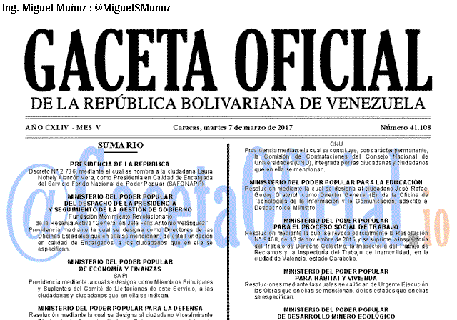 Gaceta Oficial 41108 del 7 marzo 2017