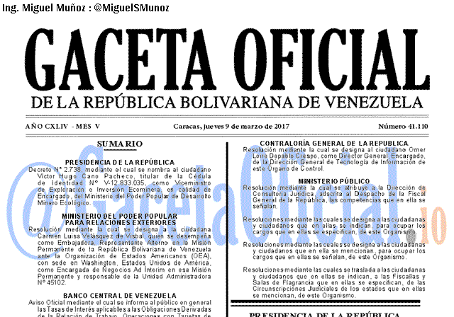 Gaceta Oficial 41110 del 9 marzo 2017 Gaceta Oficial 41110 del 9 marzo 2017