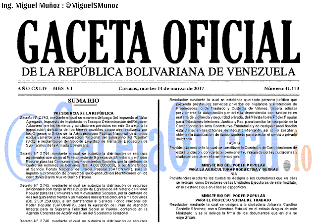 Gaceta Oficial 41113 del 14 marzo 2017