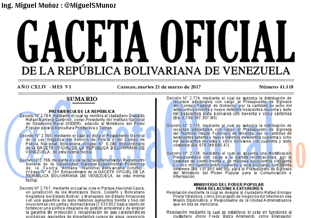 Gaceta Oficial 41118 del 21 marzo 2017 Gaceta Oficial 41118 del 21 marzo 2017
