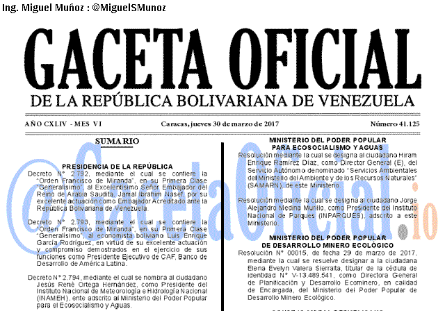 Gaceta Oficial 41125 del 30 marzo 2017 Gaceta Oficial 41125 del 30 marzo 2017