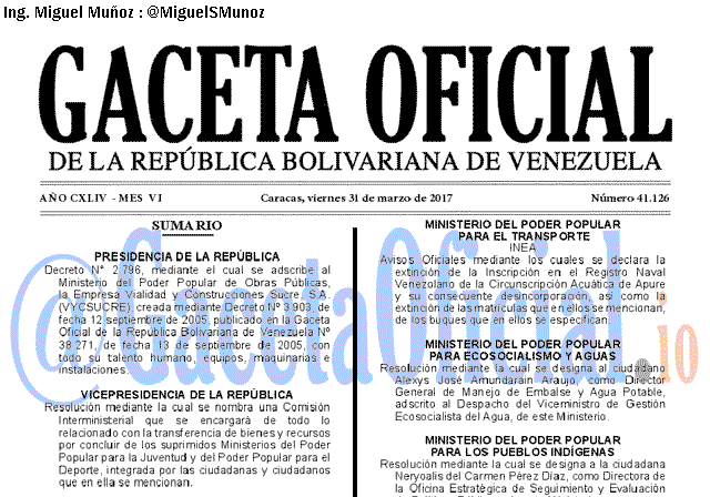 Gaceta Oficial 41126 del 31 marzo 2017 Gaceta Oficial 41126 del 31 marzo 2017